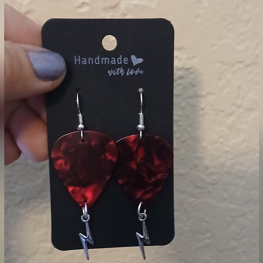 Red Guitar Pick Earrings